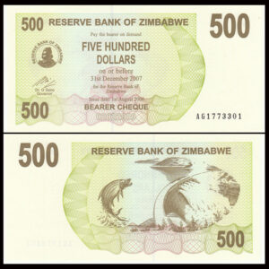 ZIMBABWE 500 DOLLARS UNC BANKNOTE