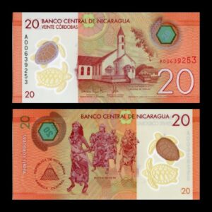 NICARAGUA 20 CORDOBAS UNC POLYMER BANKNOTE