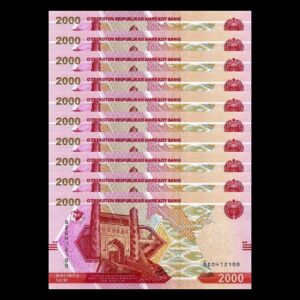 UZBEKISTAN 2000 SOM UNC NEW ISSUE LOT OF 10 BANKNOTES