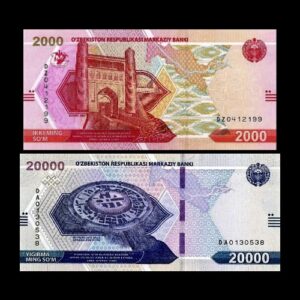 UZBEKISTAN SET OF 2,000 & 20,000 SOM NEW ISSUE UNC BANKNOTE