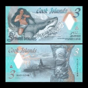 COOK ISLANDS 3 DOLLARS UNC POLYMER BANKNOTE