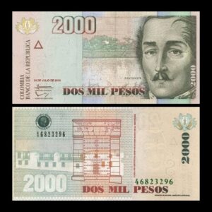 COLOMBIA 2000 PESOS UNC PREVIOUS ISSUE BANKNOTE