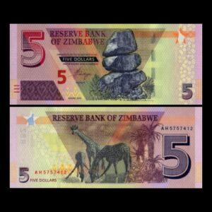 ZIMBABWE 5 DOLLARS NEW ISSUE UNC BANKNOTE