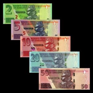 ZIMBABWE SET OF 2, 5, 10, 20, 50 DOLLARS UNC BANKNOTE