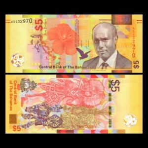 BAHAMAS 5 DOLLARS UNC HYBRID SUBSTRAT BANKNOTE