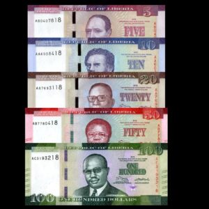 LIBERIA SET OF 5, 10, 20, 50 & 100 DOLLARS UNC BANKNOTE