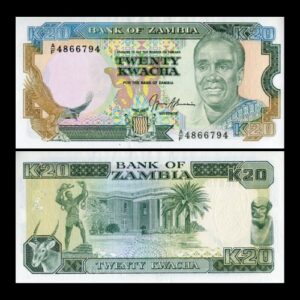 ZAMBIA 20 KWACHA OLD ISSUE UNC BANKNOTE