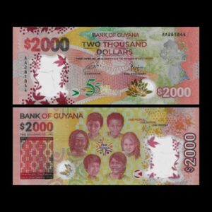 GUYANA 2,000 DOLLARS COMMEMORATIVE UNC POLYMER BANKNOTE